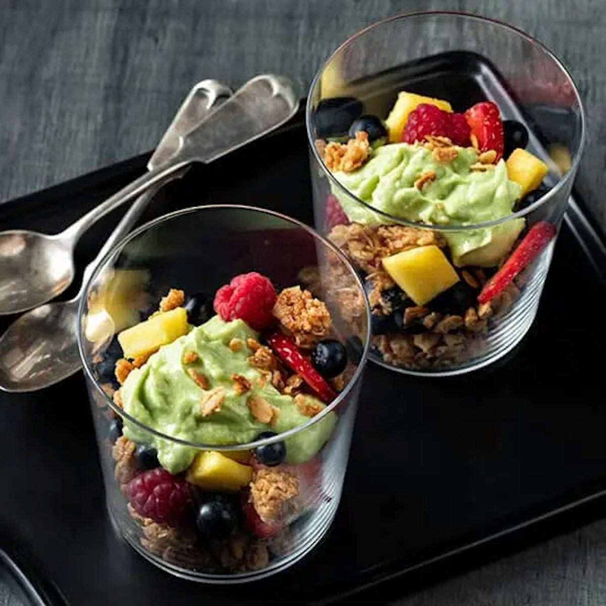 Avocado Coconut Cream with Mango Berries and Granola Recipe Card