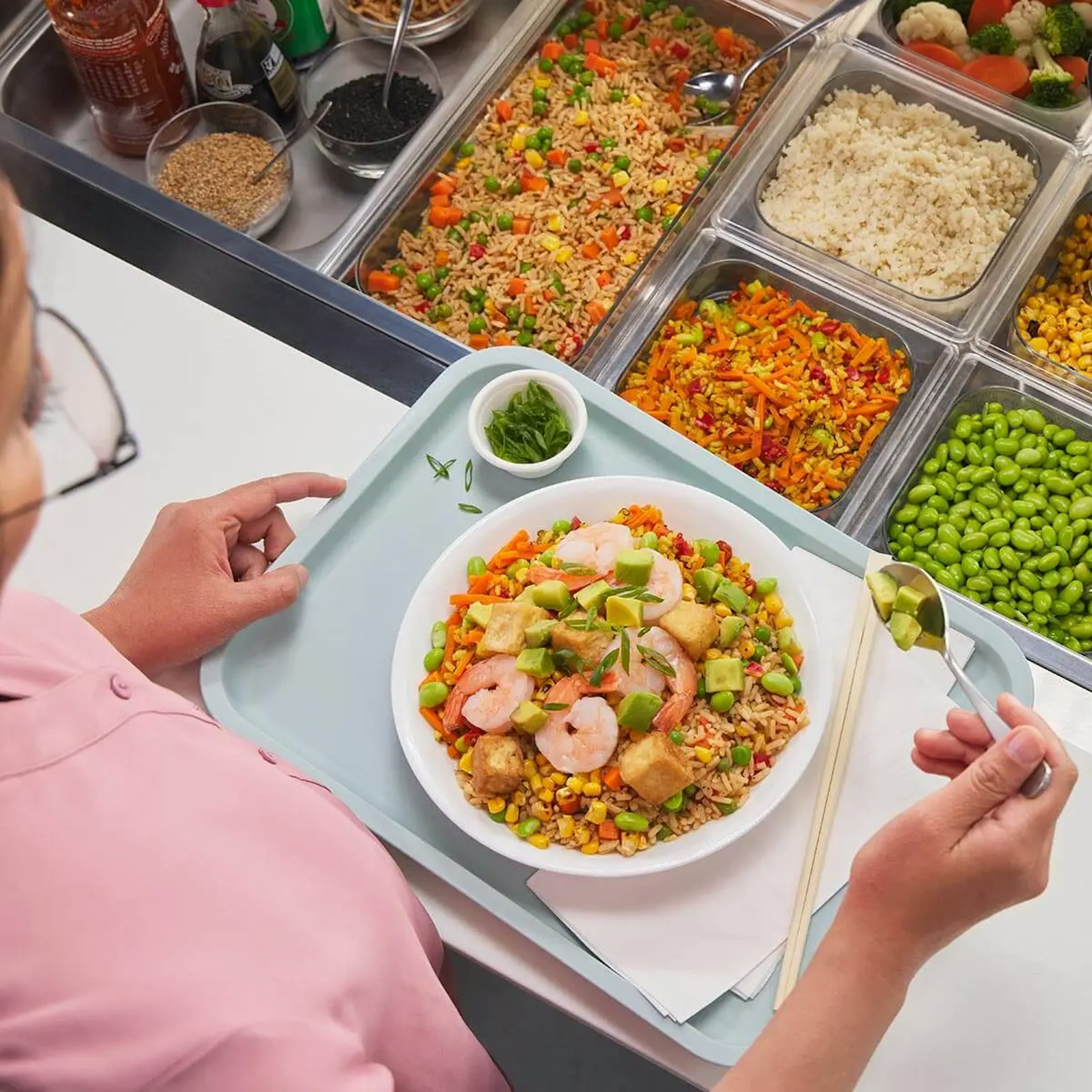 Food Station: Asian Shrimp and Veggie Bowl for Healthcare Recipe Card