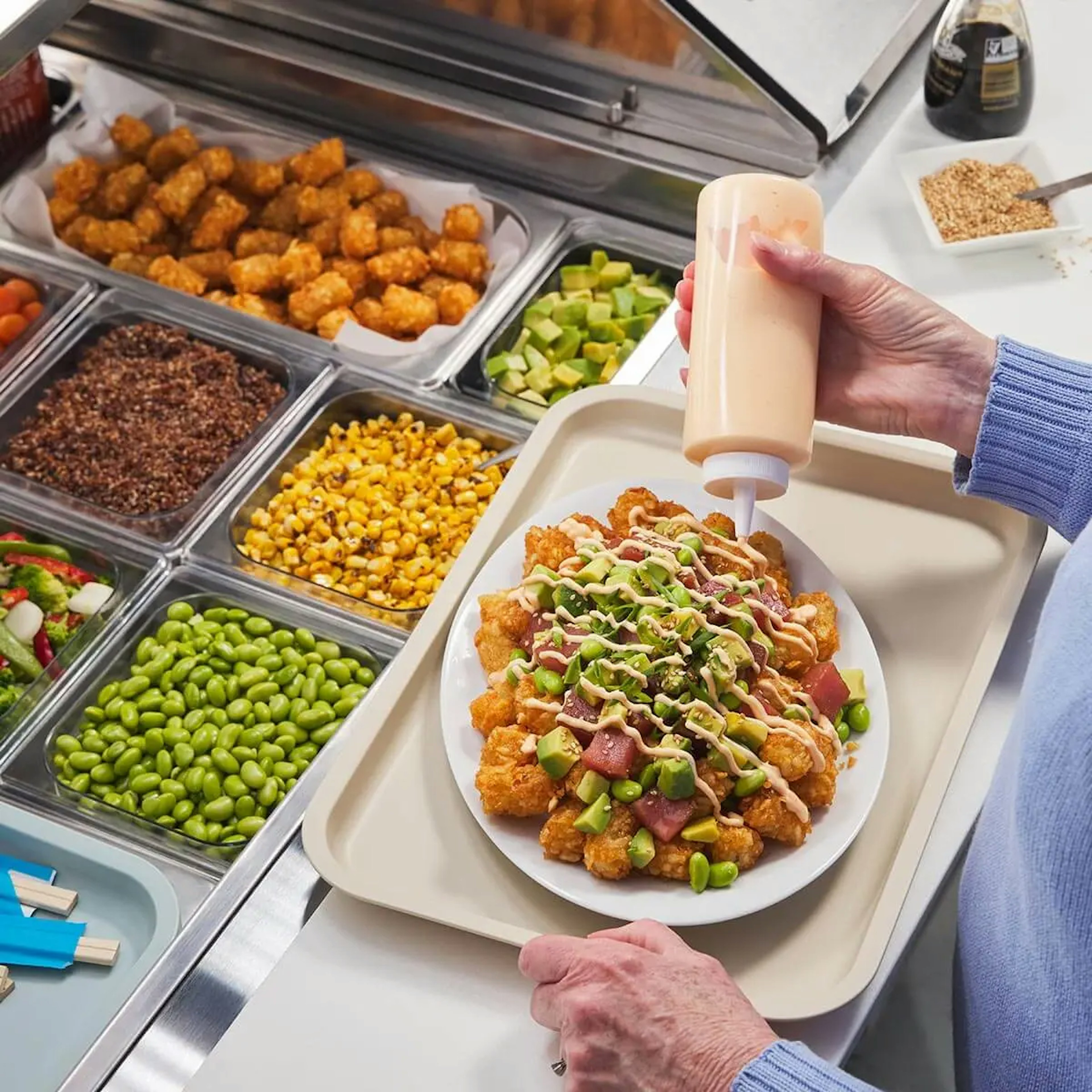 Food Station:  Japanese Loaded Poke Tots for Healthcare Recipe Card