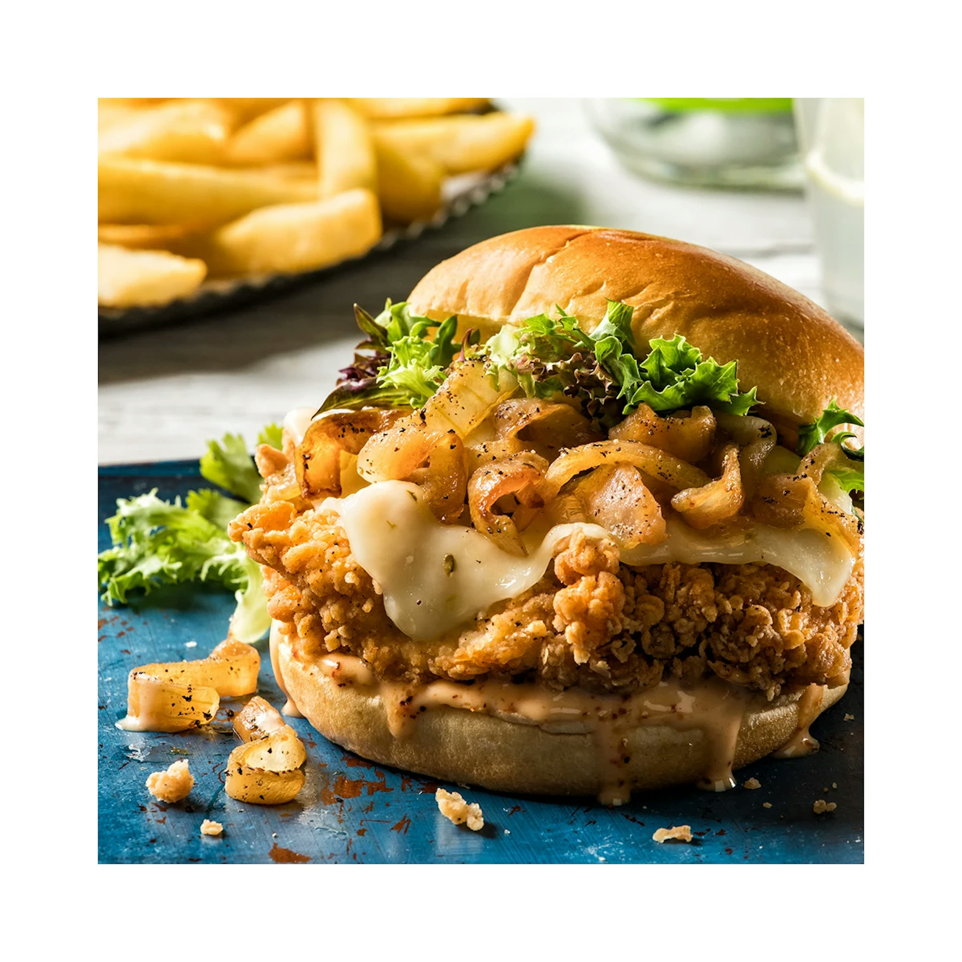 Caramelized Onion Chicken Sandwich with White Border