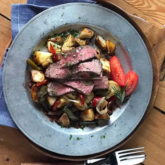 Stacked Steak and Potatoes Recipe Card
