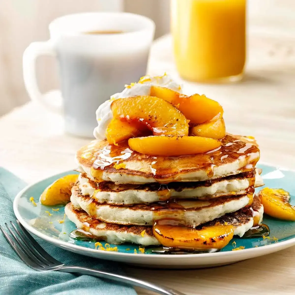 Peach and Maple Butter Bruléed Pancakes Recipe Card