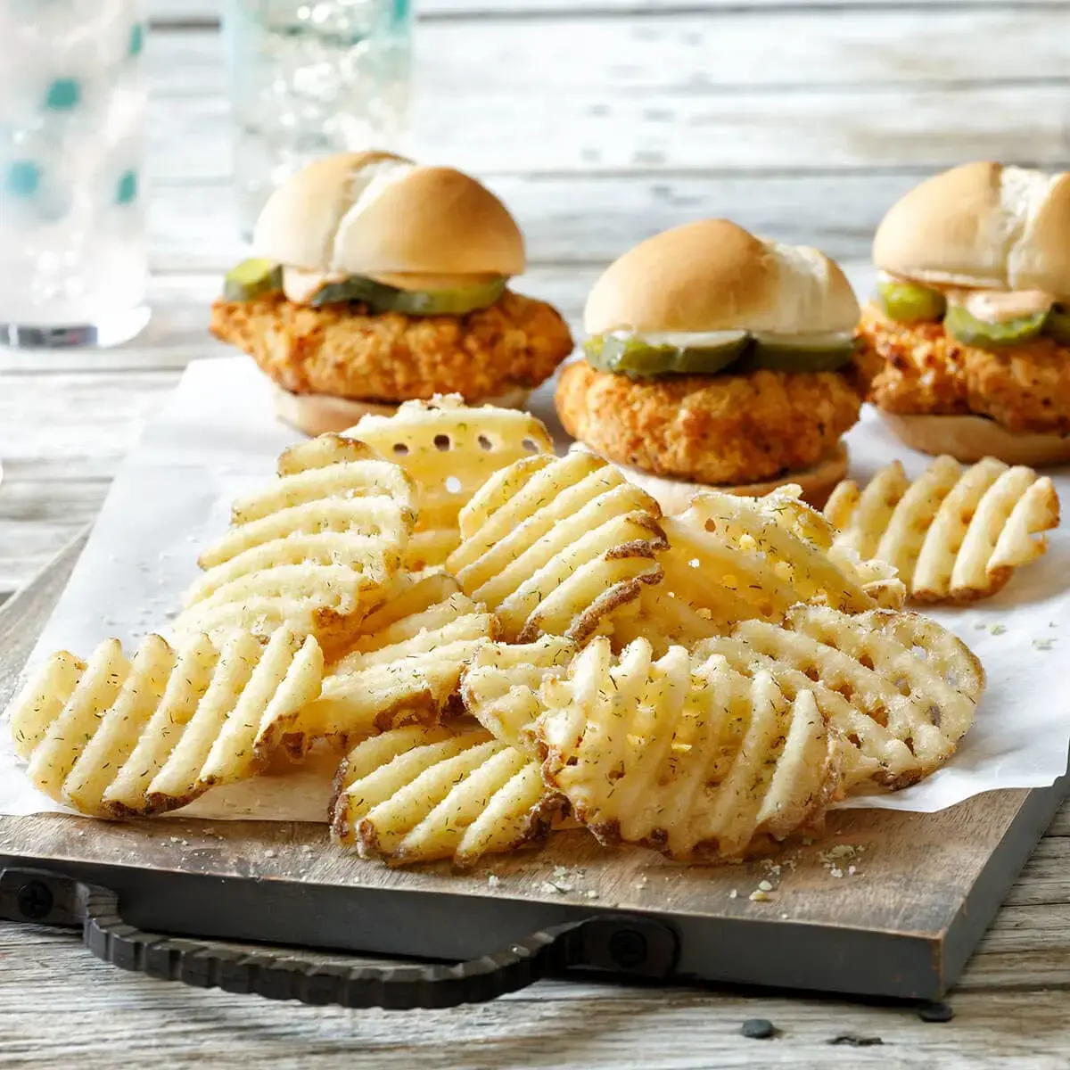 Crispy Dill Pickle Fries with Fried Chicken Sliders Recipe Card